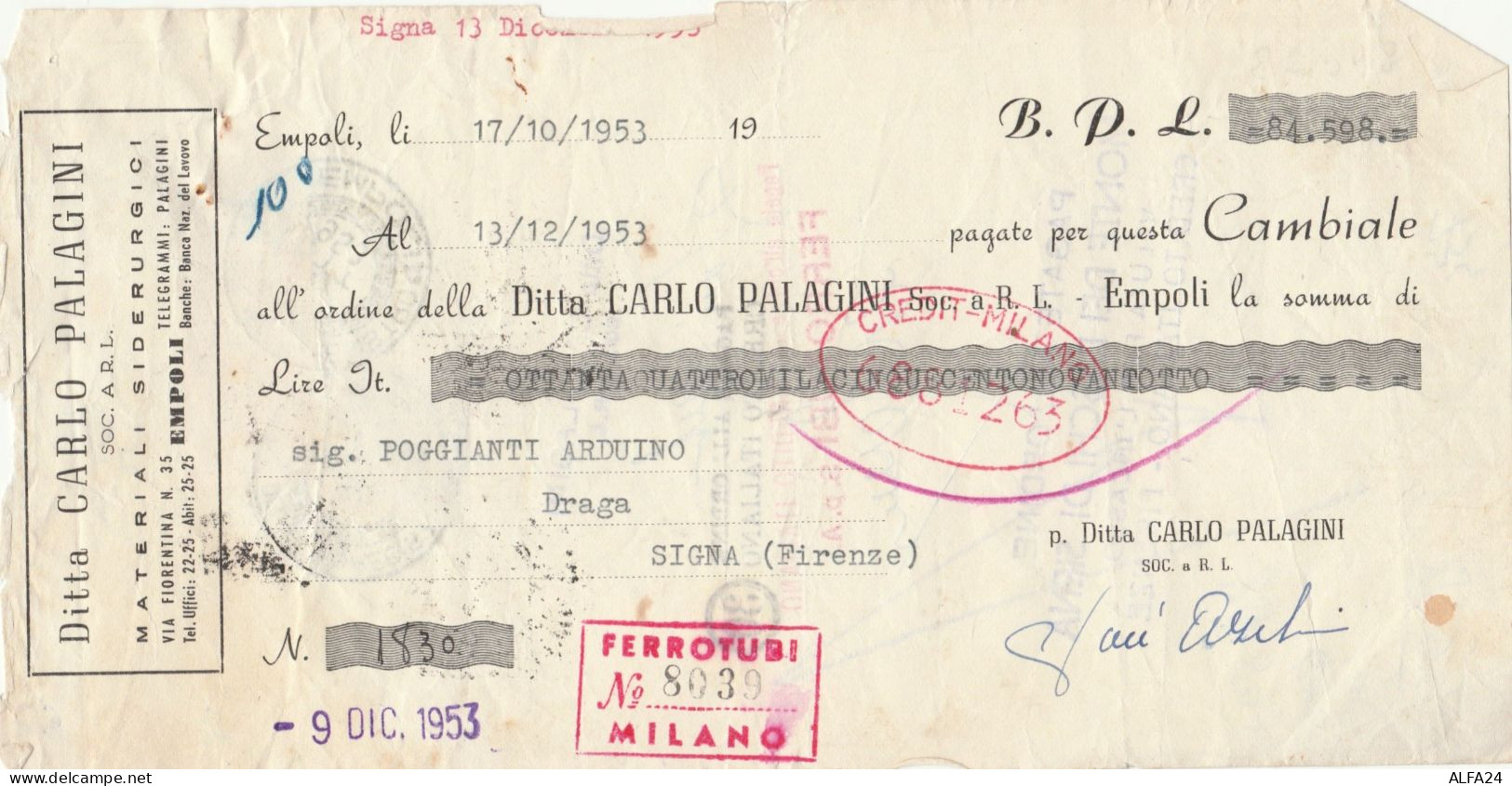 CAMBIALE CON MDB 1953 (HP734 - Fiscaux