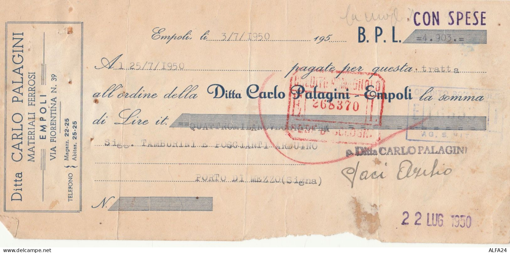 CAMBIALE CON MDB 1950 (HP726 - Fiscale Zegels