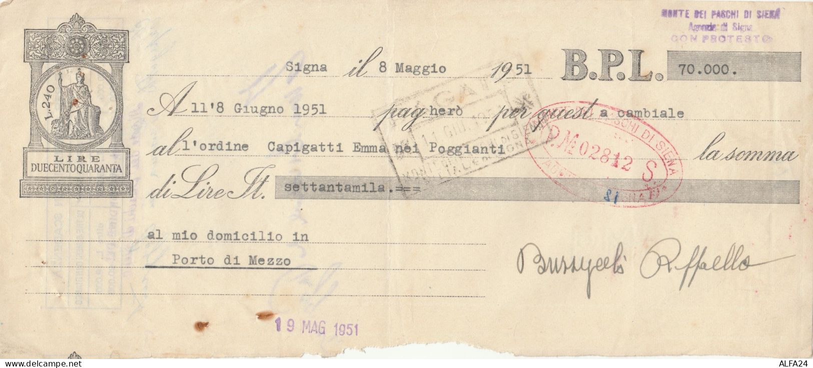 CAMBIALE 1951 (HP729 - Fiscale Zegels