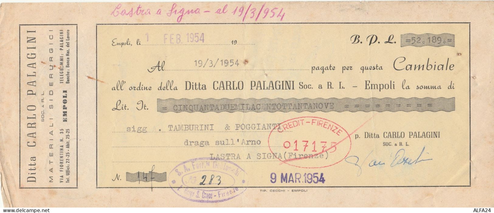 CAMBIALE CON MDB 1954 (HP731 - Fiscali