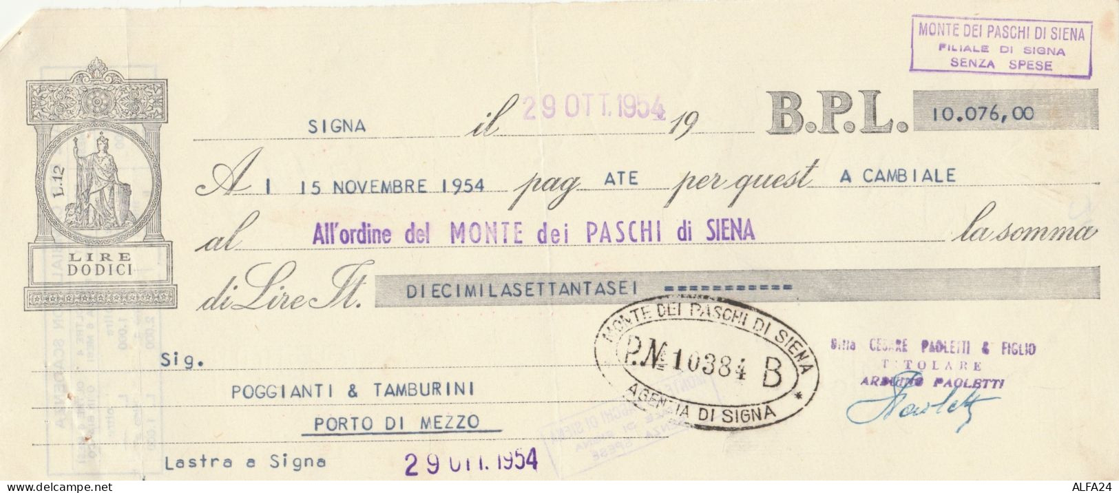 CAMBIALE 1954 (HP711 - Fiscale Zegels