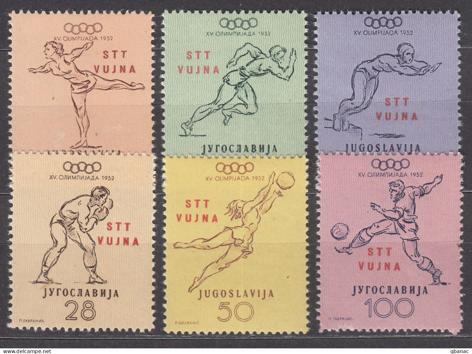 Italy Yugoslavia Trieste Zone B, Olympic Games 1952 Mi#70-75, Sassone#56-61 Mint Hinged - Neufs
