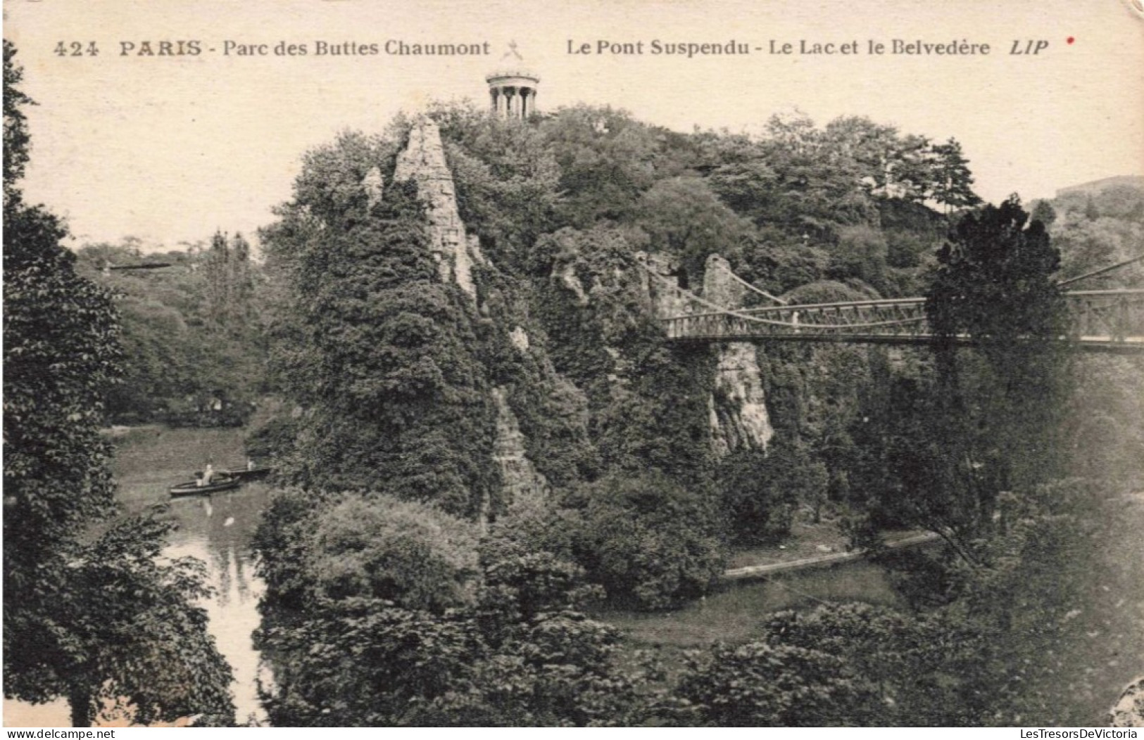 FRANCE - 75 - Paris - Parc Des Buttes Chaumont - Le Pont Suspendu - Le Lac Et Le Belvedère - Carte Postale Ancienne - Parks, Gärten