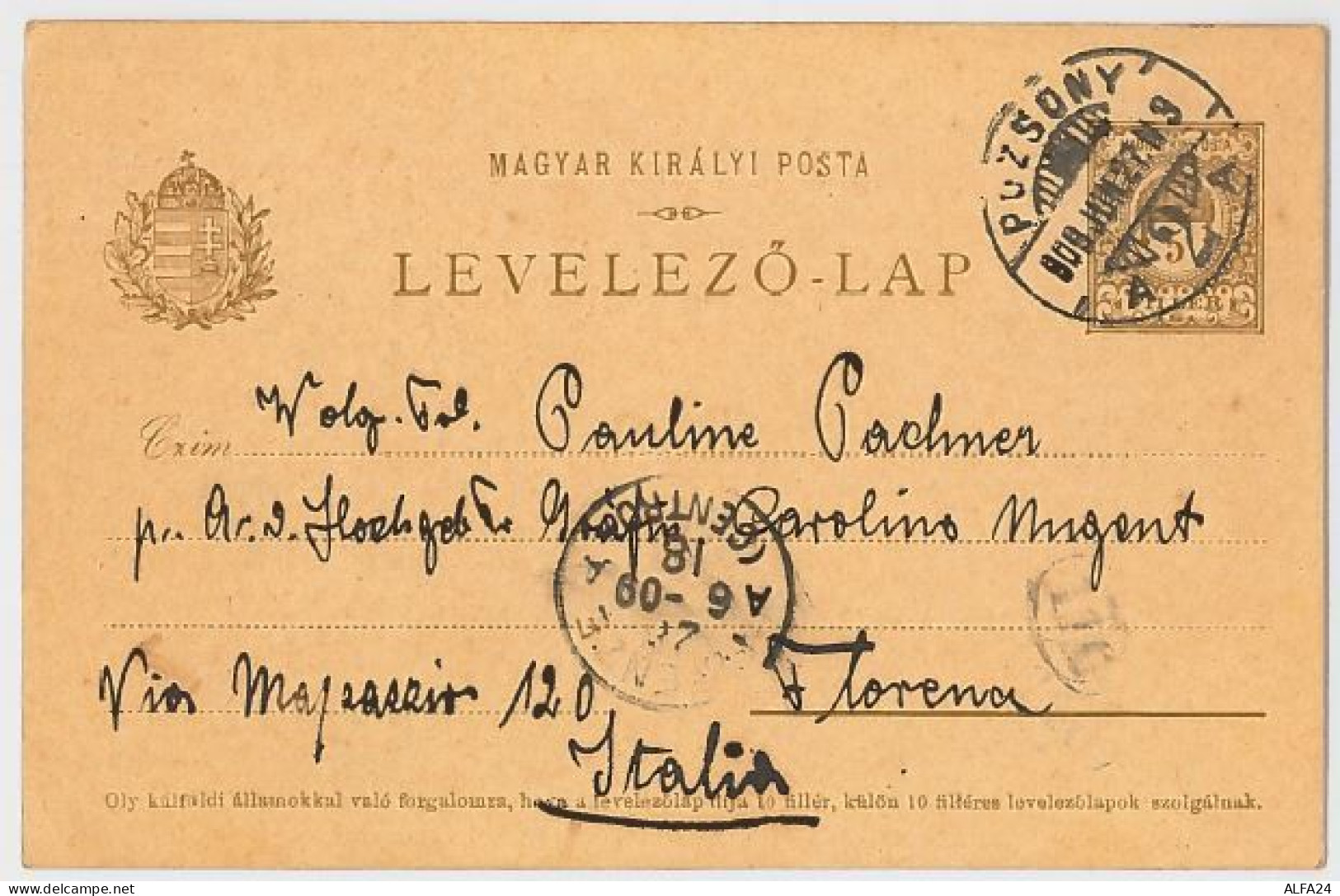 INTERO POSTALE UNGHERIA 1927 DIRETTO ITALIA (HX238 - Briefe U. Dokumente