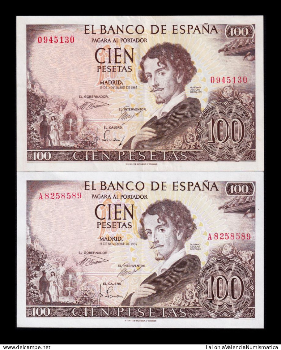 España Spain Pareja 100 Pesetas Becquer 1965 Pick 150 Serie A Sin Serie Ebc Xf - 100 Peseten