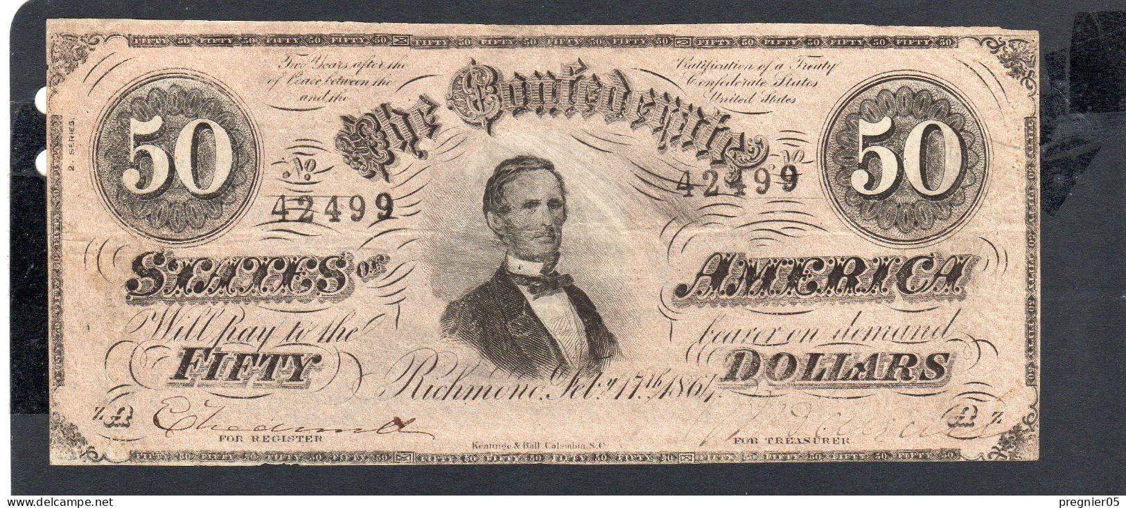USA - Billet  50 Dollar États Confédérés 1864 SUP/XF P.070 § 42499 - Valuta Van De Bondsstaat (1861-1864)