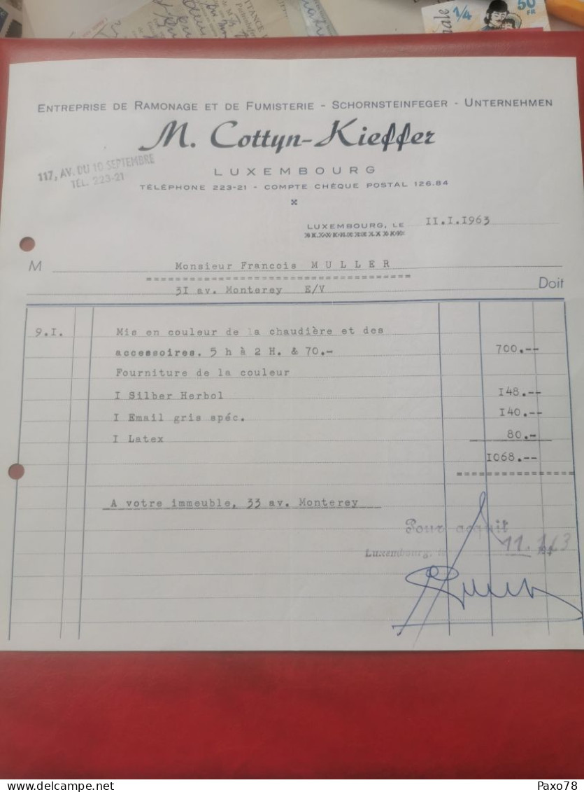 Luxembourg Facture, M. Cottyn-Kieffer 1963 - Luxemburgo