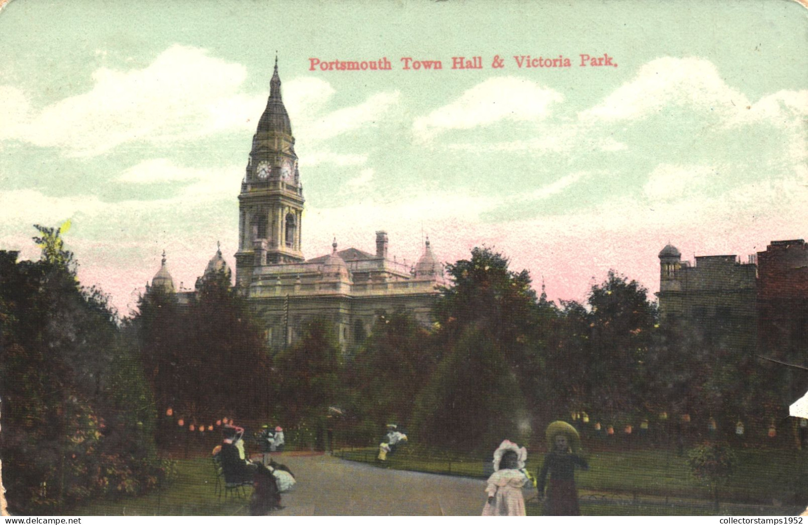 PORTSMOUTH, TOWN HALL, VICTORIA PARK, ARCHITECTURE, TOWER WITH CLOCK, UNITED KINGDOM - Portsmouth