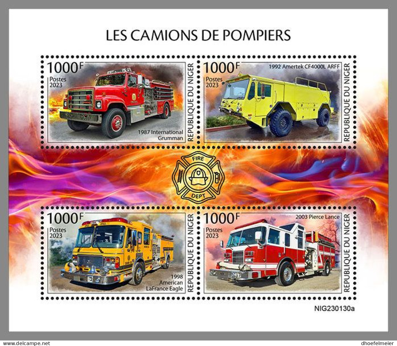 NIGER 2023 MNH Military Fire Enfines Feuerwehr Fahrzeuge M/S – OFFICIAL ISSUE – DHQ2350 - Sapeurs-Pompiers