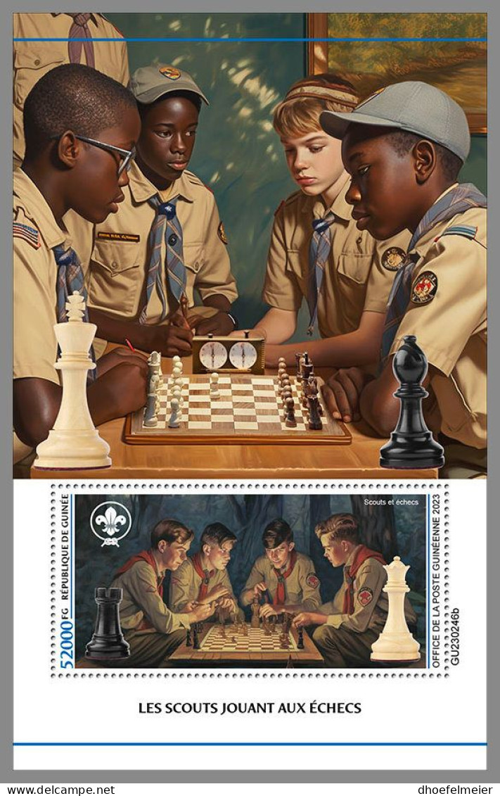 GUINEA REP. 2023 MNH Scouts Playing Chess Pfadfinder Schach S/S – OFFICIAL ISSUE – DHQ2350 - Echecs