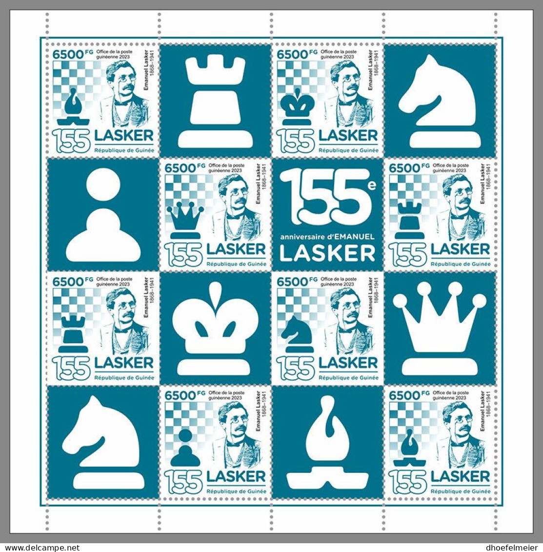 GUINEA REP. 2023 MNH Emanuel Lasker Chess Schach M/S – OFFICIAL ISSUE – DHQ2350 - Echecs