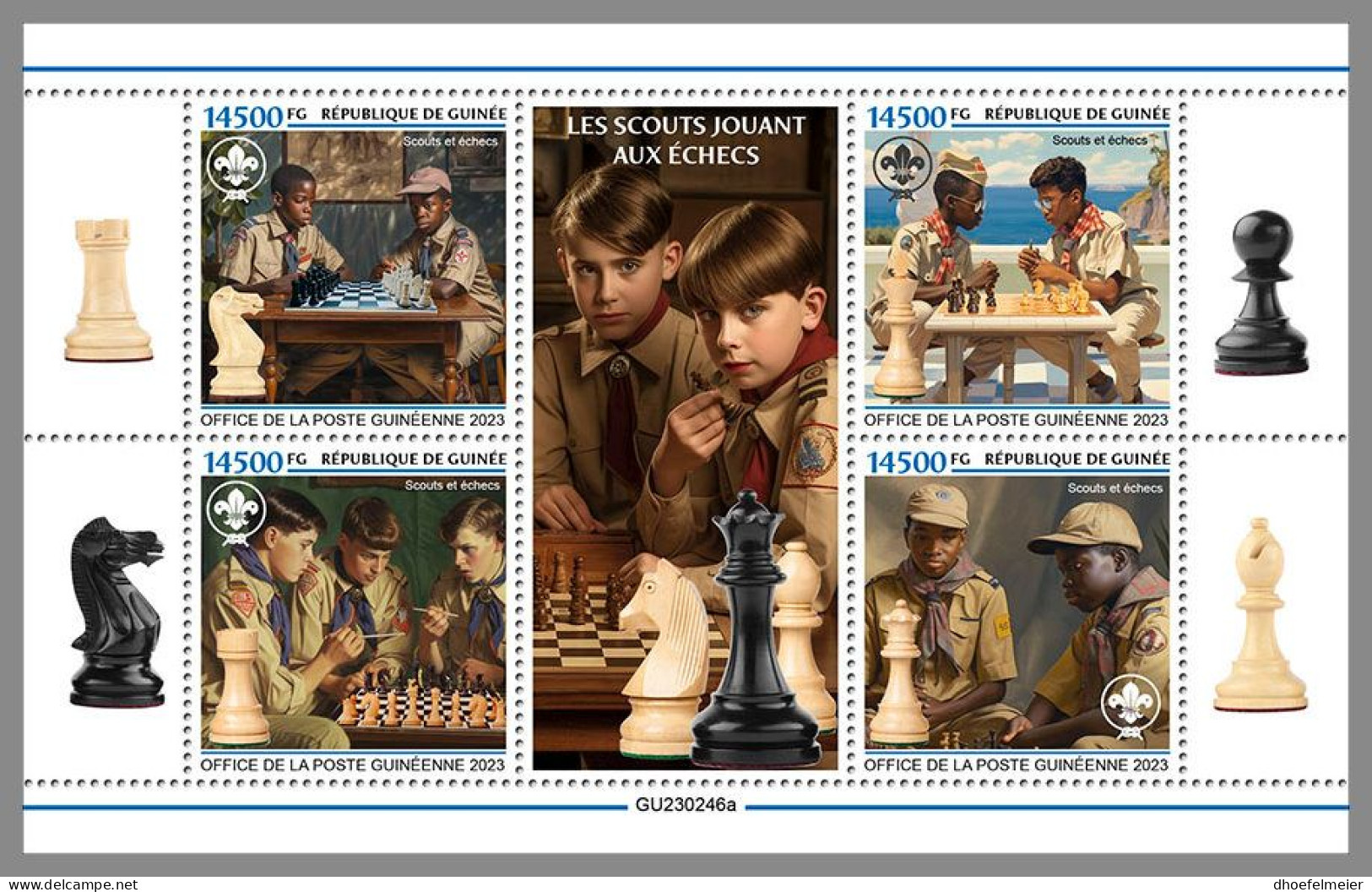 GUINEA REP. 2023 MNH Scouts Playing Chess Pfadfinder Schach M/S – OFFICIAL ISSUE – DHQ2350 - Echecs