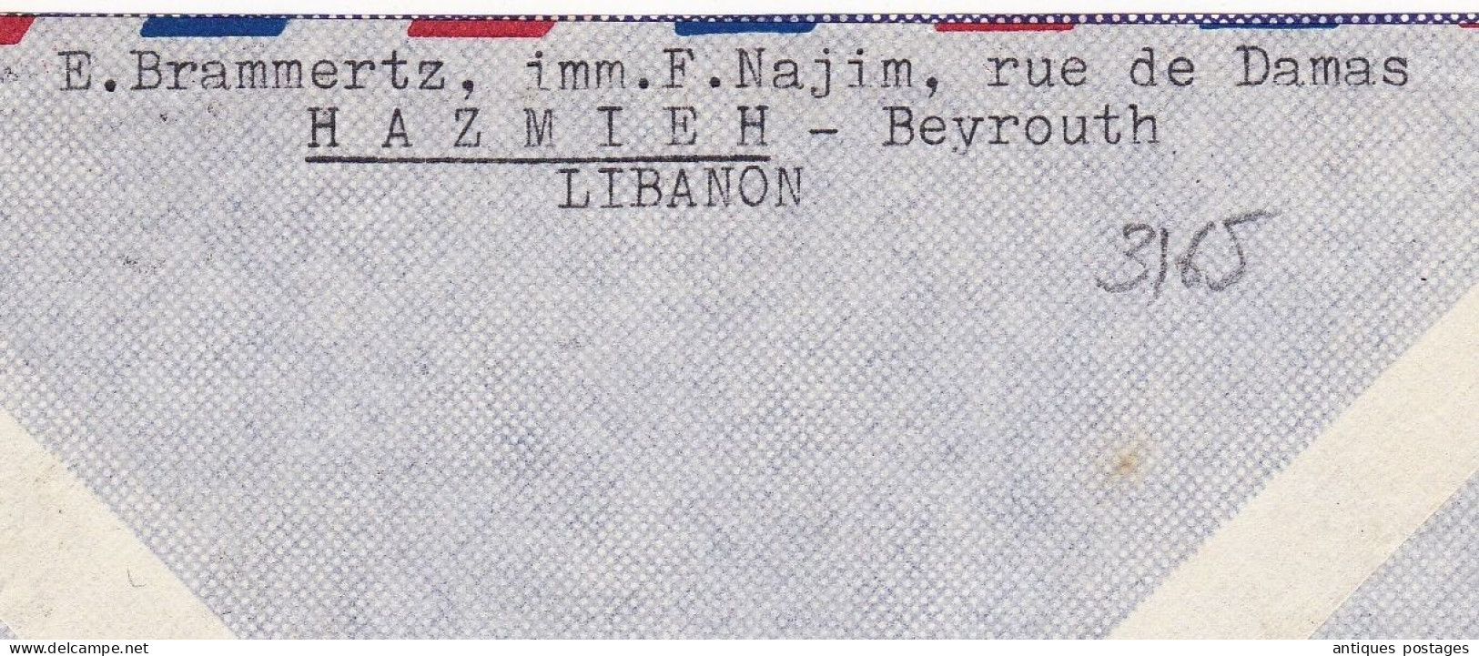 Cover 1953 Beyrouth Beirut Liban Lebanon Winterthur Switzerland SLM Swiss Locomotive and Machine Works Air Mail