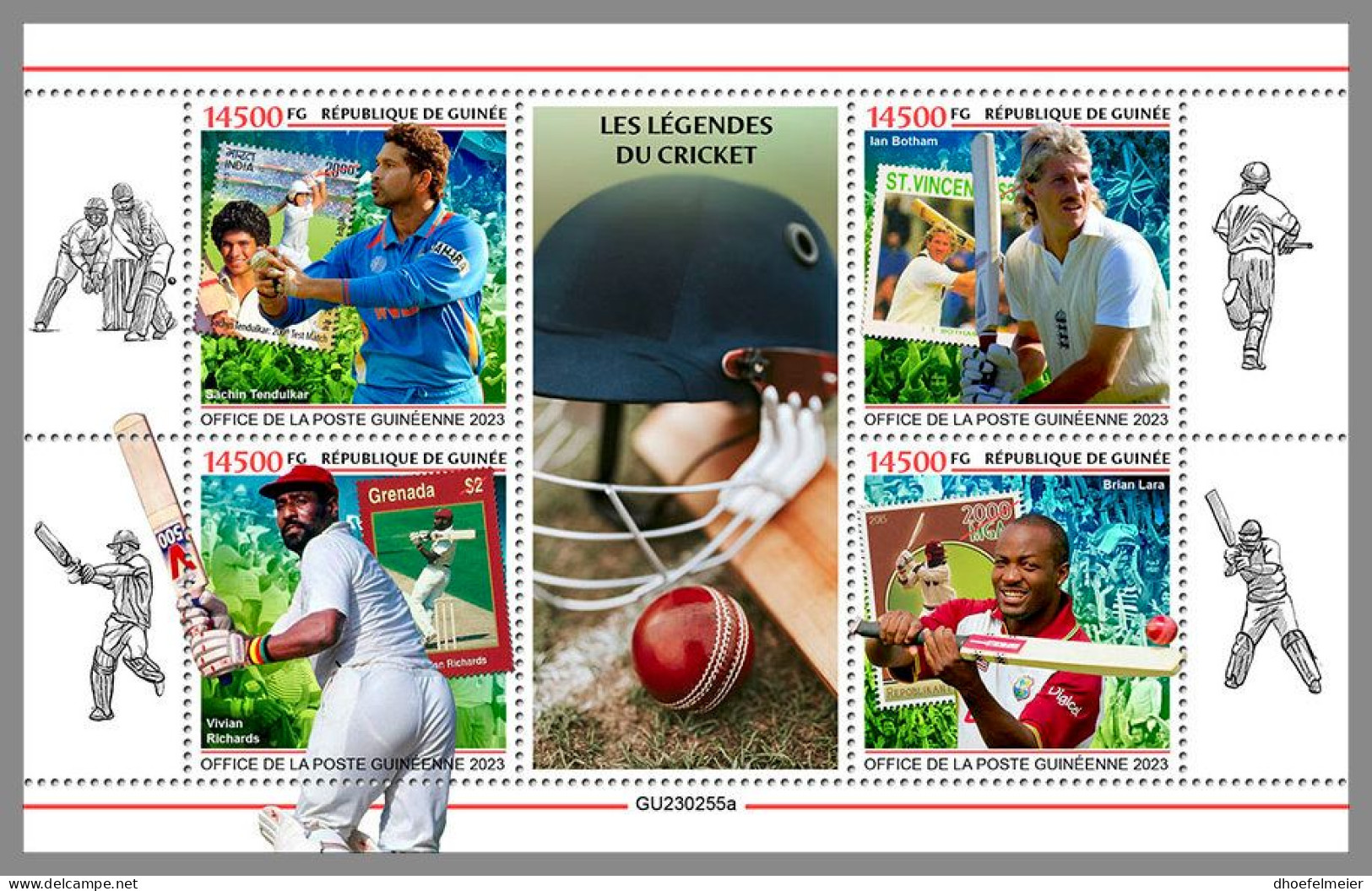 GUINEA REP. 2023 MNH Crickets Legends Kricket Legenden M/S – IMPERFORATED – DHQ2350 - Cricket