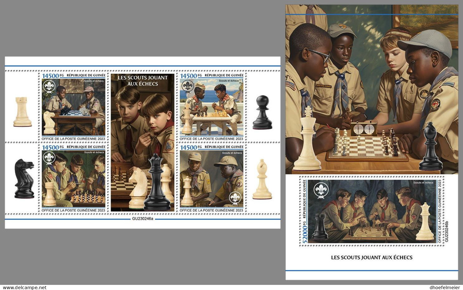 GUINEA REP. 2023 MNH Scouts Playing Chess Pfadfinder Schach M/S+S/S – IMPERFORATED – DHQ2350 - Echecs
