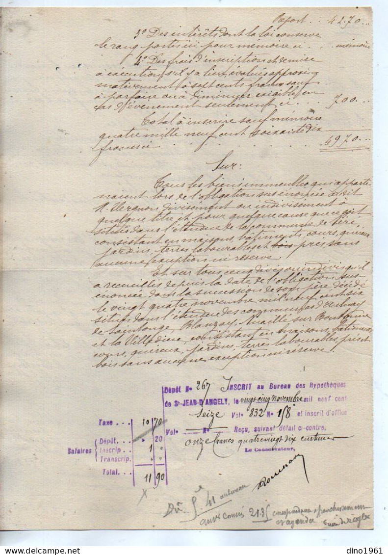 VP22.727 - SAINT JEAN D'ANGELY - Acte De 1916 - M. VEINET à BLANZAC LES MATHA Contre M. VERGNON à NERE - Manuscripts