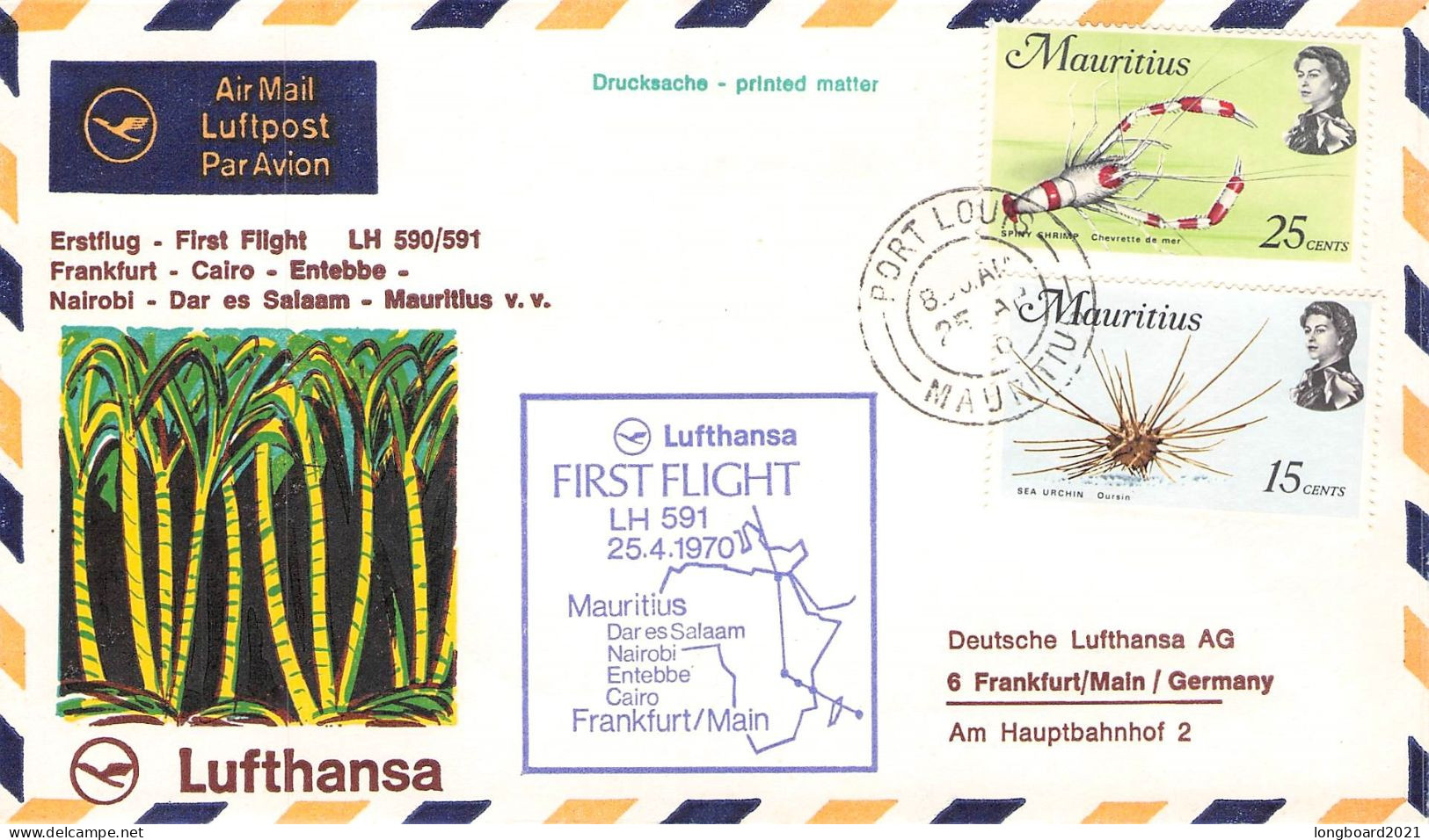 MAURITIUS - FIRST FLIGHT LH 590/91 1970 PORT LOUIS / 663 - Maurice (1968-...)