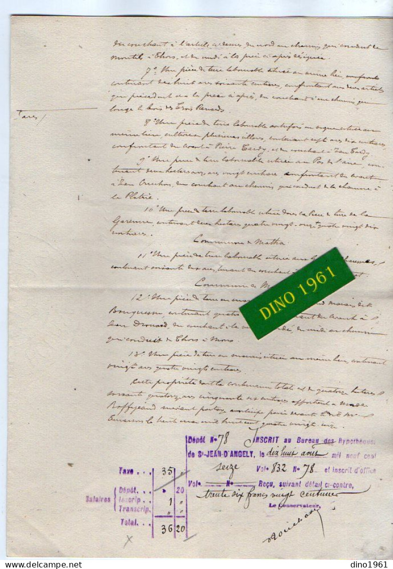 VP22.728 - SAINT JEAN D'ANGELY - Acte De 1916 - Mme Vve ARDOUIN à VILLEMORIN Contre Mme BERTELOT - RAFFEJEAU - Manuscripts