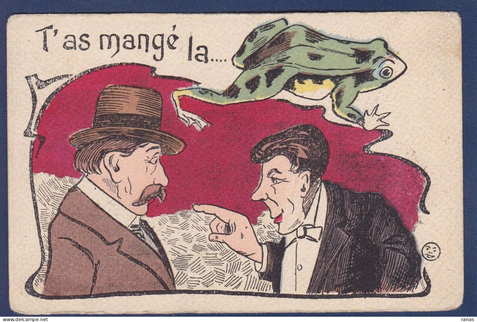 CPA Grenouille Caricature Satirique Circulé Surréalisme Position Humaine - Poissons Et Crustacés