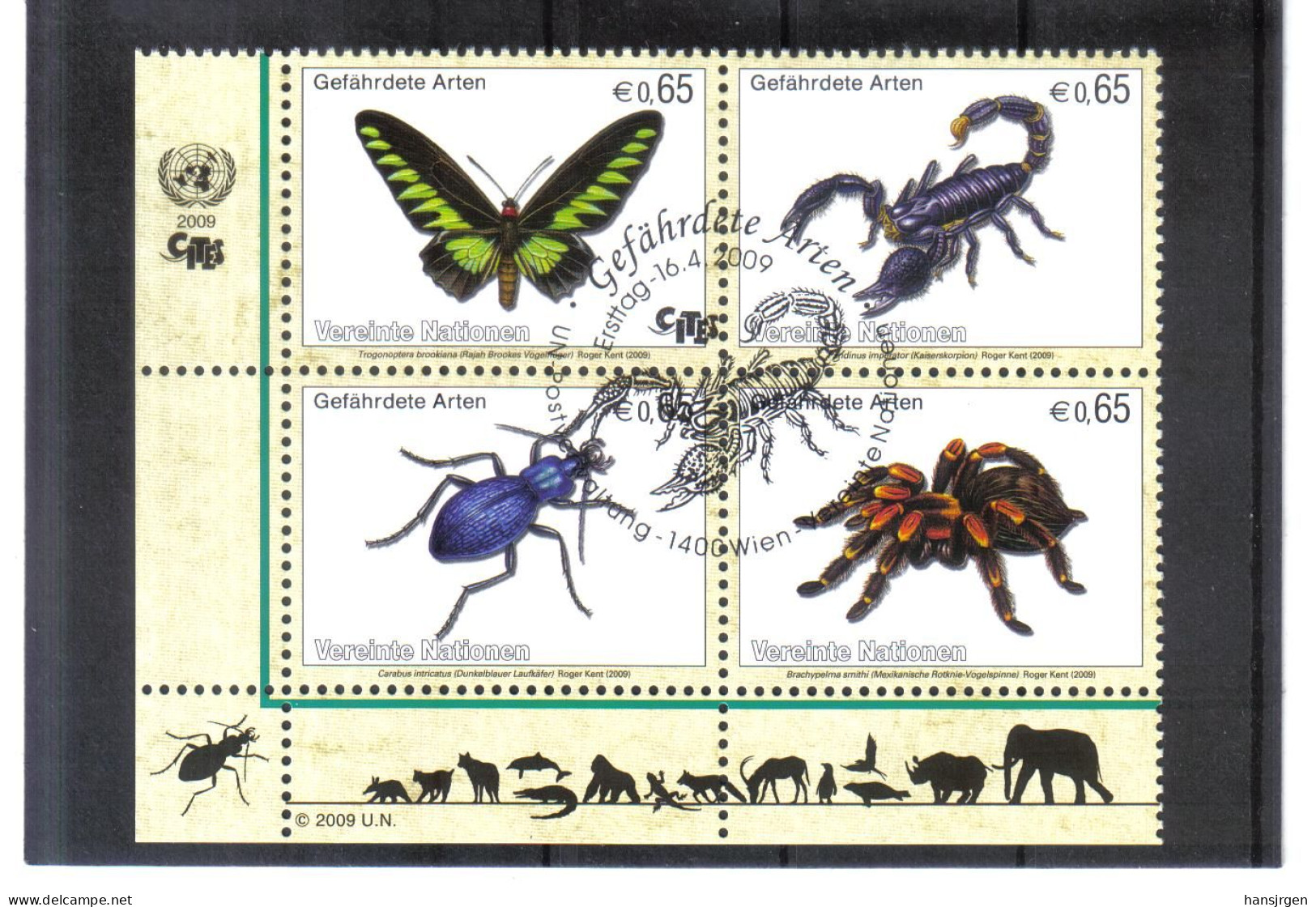 VV836 UNO WIEN 2009 MICHL 588/91 Gefährderte Arten INSEKTEN Viererblock Gestempelt SIEHE ABBILDUNG - Used Stamps