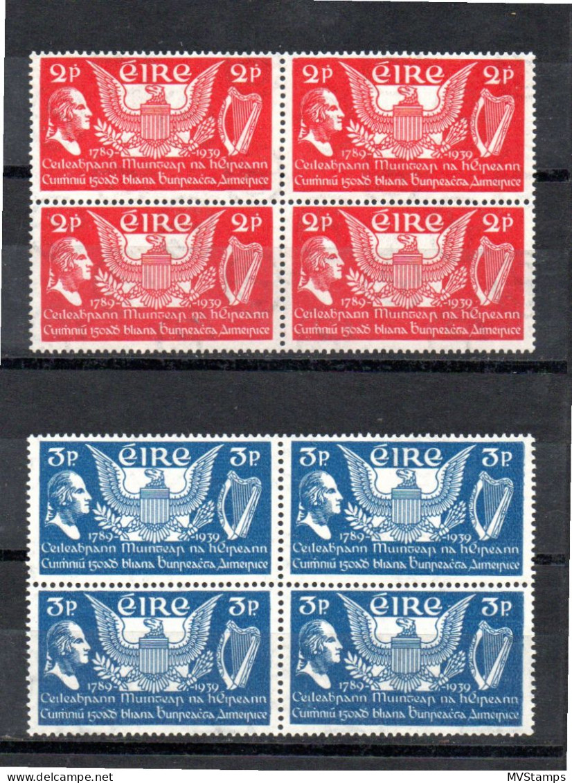 Ireland 1939 Set USA 150 Years Stamps (Michel 69/70) In Block Of Four MNH - Nuovi