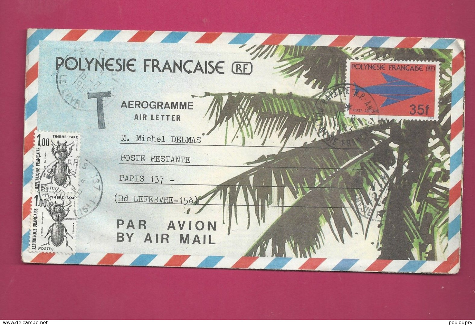 YT N° 4 De 1983 En Poste Restante Pour La France - Taxe De Poste Restante à L' Arrivée YT N° 106 En Paire - Aerogramme