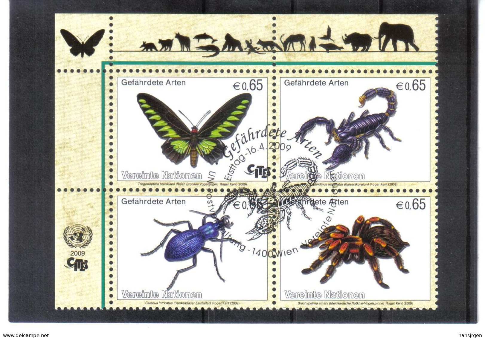 VV837 UNO WIEN 2009 MICHL 588/91 Gefährderte Arten INSEKTEN Viererblock Gestempelt SIEHE ABBILDUNG - Used Stamps