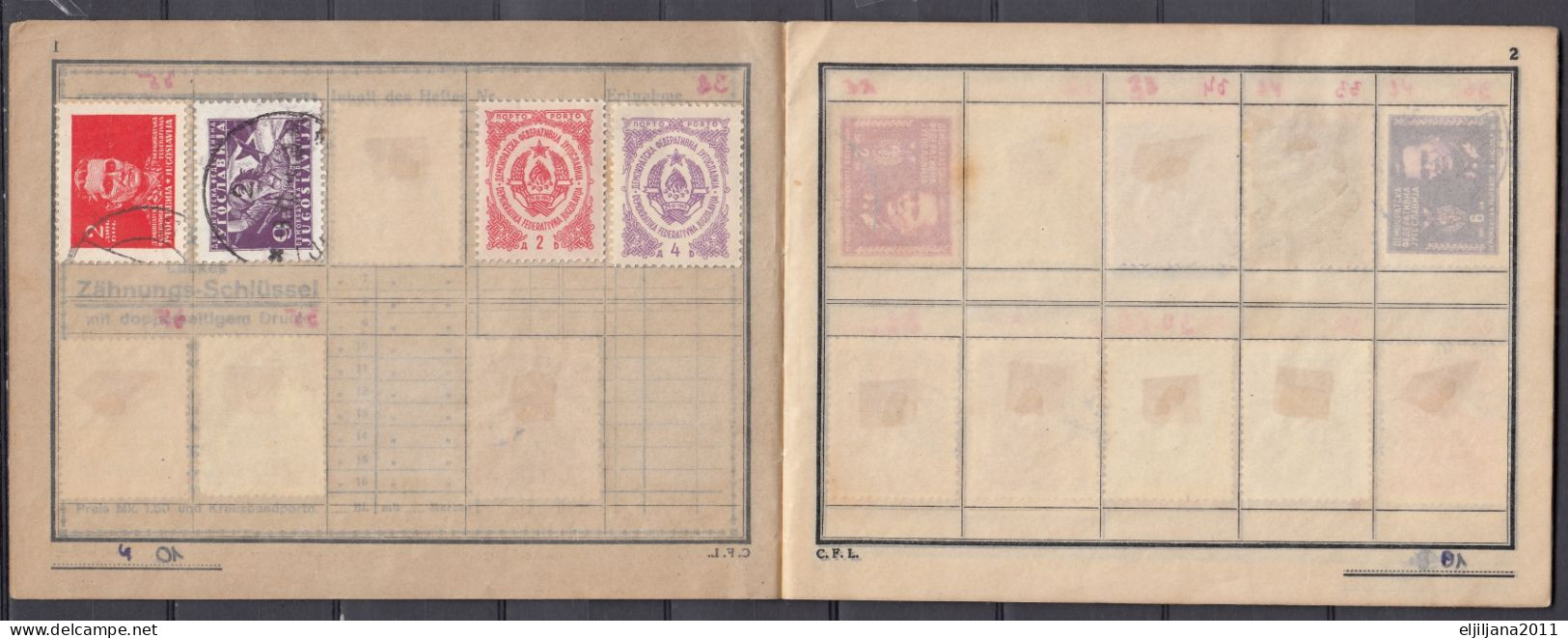 ⁕ Yugoslavia ⁕ Old Album - Booklet With Stamps (9 Blank Sheets) 14.5 X 11 Cm ⁕ 74 Used Stamps - Tito / Partisans - Scan - Collections, Lots & Series