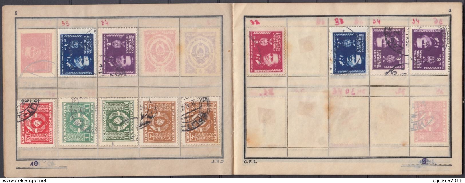 ⁕ Yugoslavia ⁕ Old Album - Booklet With Stamps (9 Blank Sheets) 14.5 X 11 Cm ⁕ 74 Used Stamps - Tito / Partisans - Scan - Collections, Lots & Séries