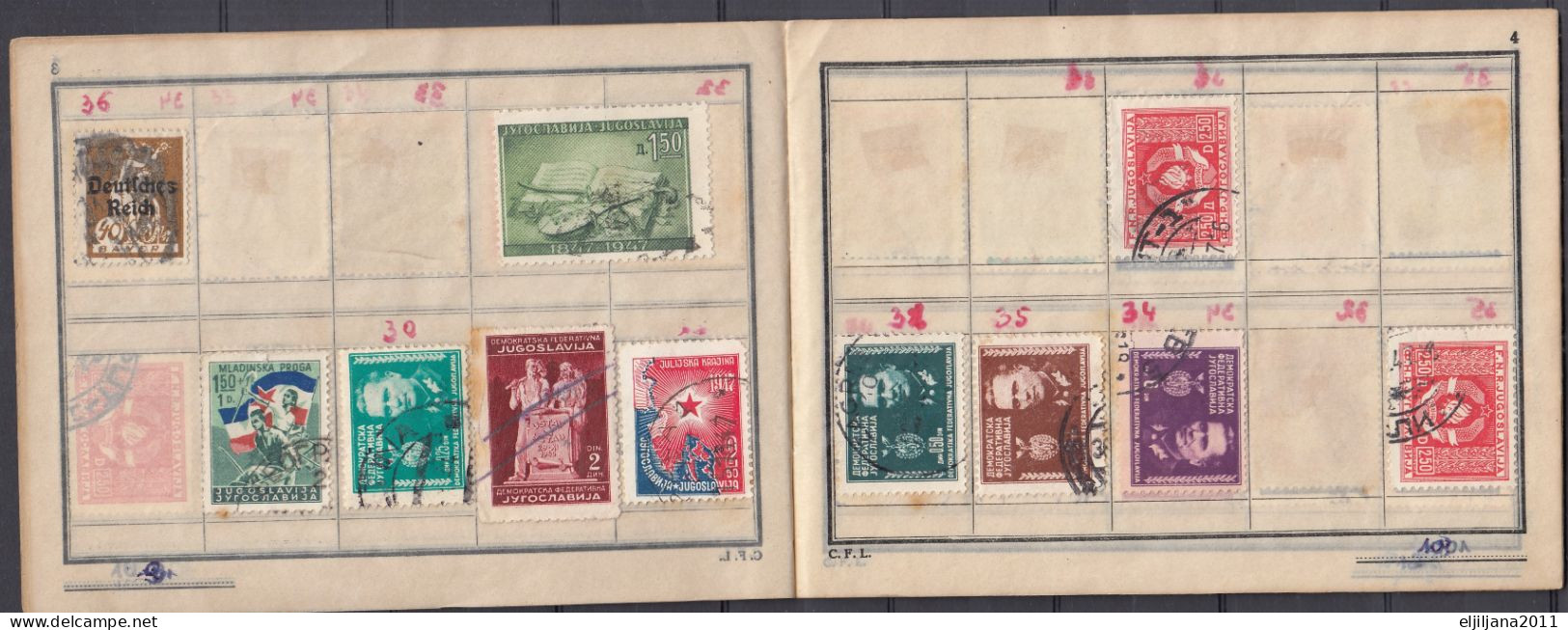 ⁕ Yugoslavia ⁕ Old Album - Booklet With Stamps (9 Blank Sheets) 14.5 X 11 Cm ⁕ 74 Used Stamps - Tito / Partisans - Scan - Lots & Serien