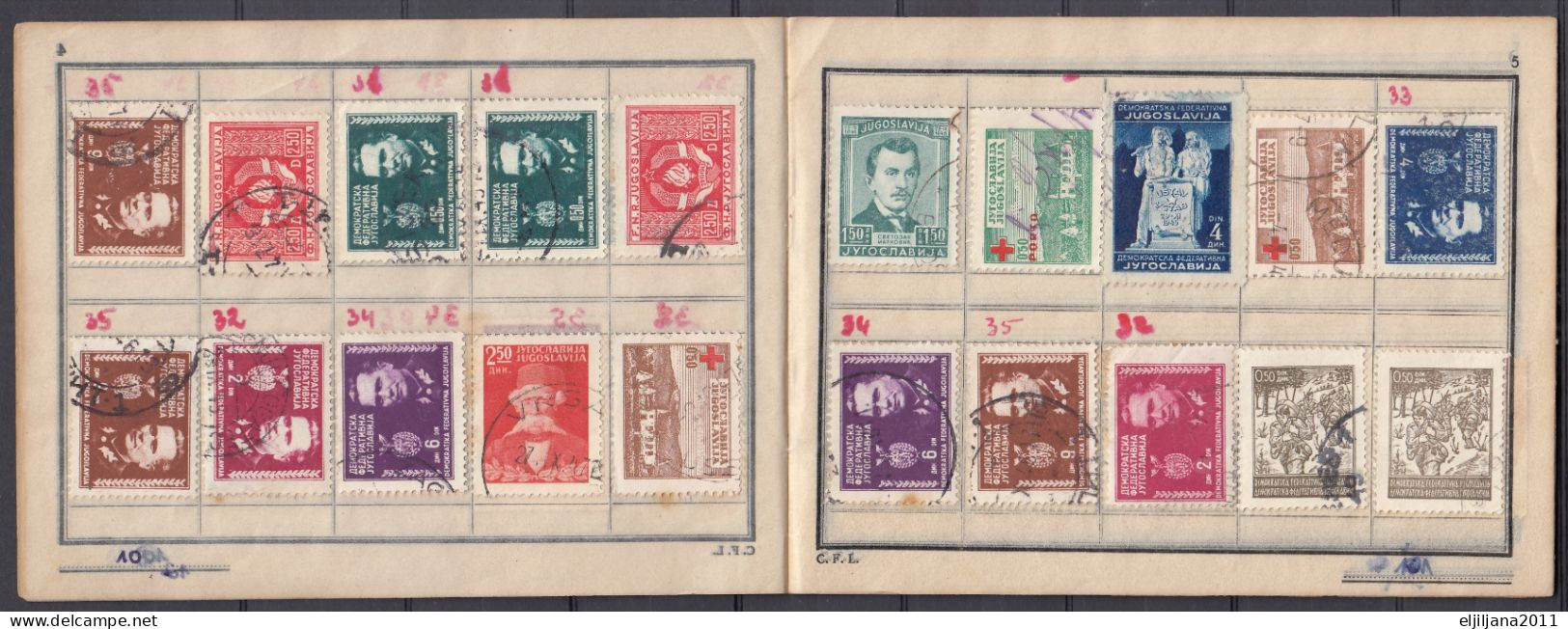 ⁕ Yugoslavia ⁕ old album - booklet with stamps (9 blank sheets) 14.5 x 11 cm ⁕ 74 used stamps - Tito / Partisans - scan