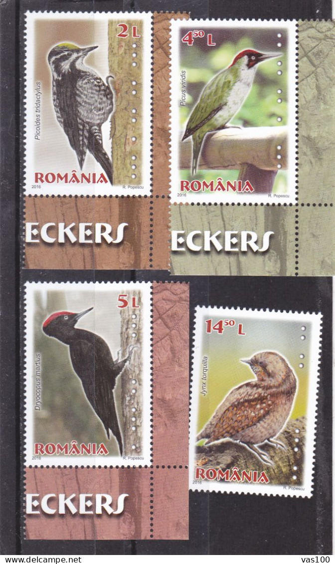 ROMANIA- 2016 - BIRDS- WOODPECKERS- MNH SET (oiseaux-Pic, Aves-pájaro Carpintero-Vögel-Specht) - Spechten En Klimvogels