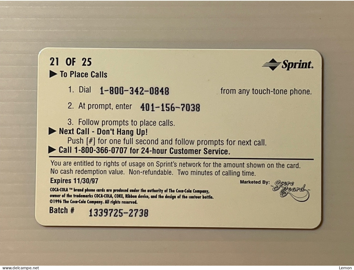 Mint USA UNITED STATES America Sprint Prepaid Telecard Phonecard, Coca Cola, Set Of 1 Mint Card - Sprint