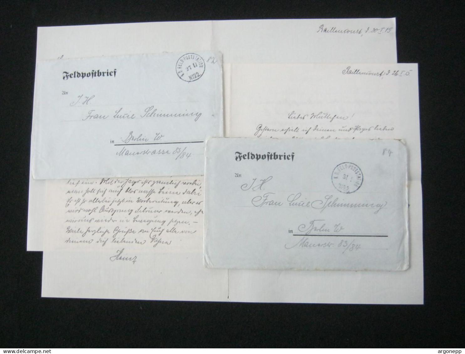 1915 , Raillencourt-Sainte-Olle,  2  Lettre Postale  Militaire Allemagne - Armée Allemande