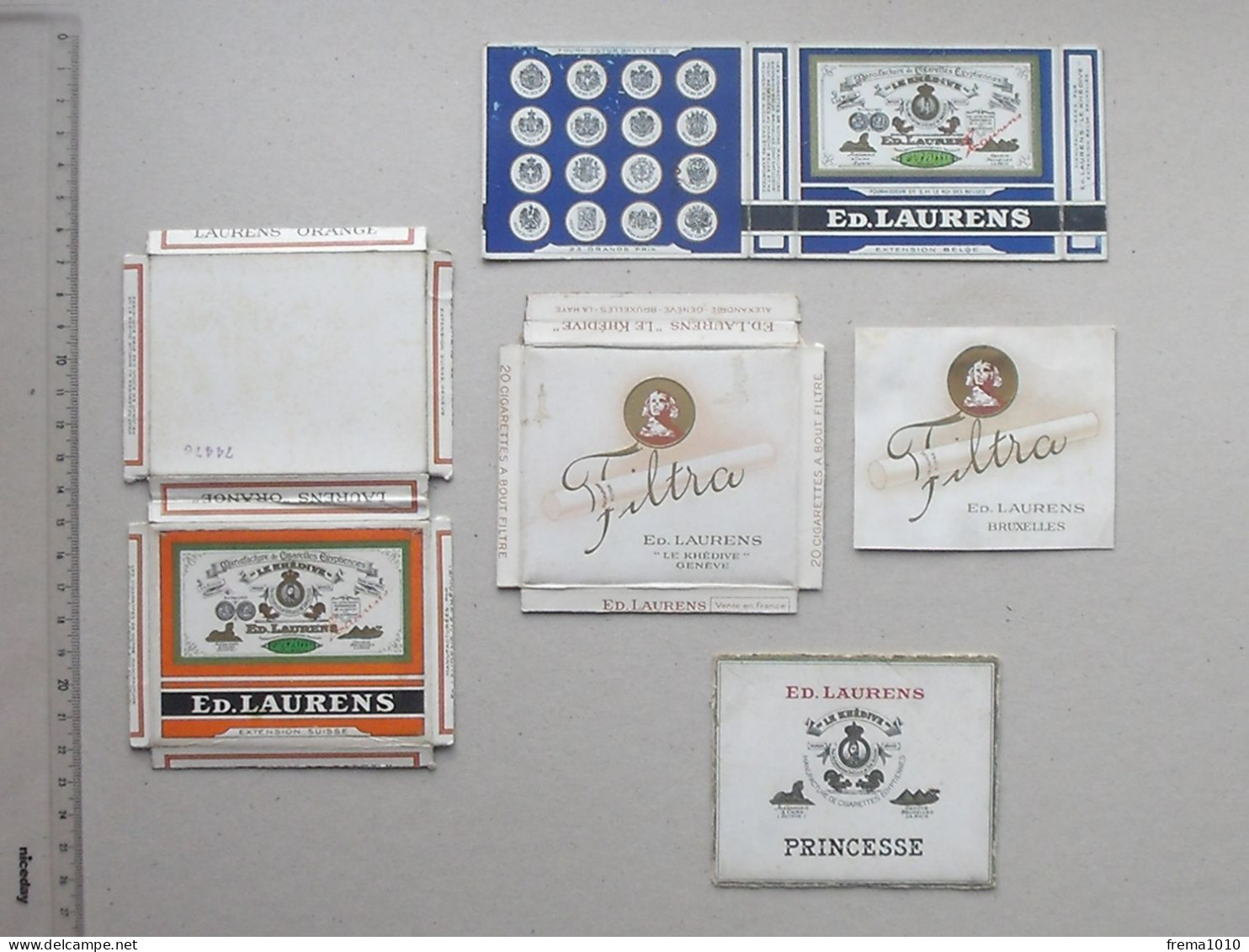 TABAC Lot 4 Authentique Paquet De Cigarettes Vide Ancien: Ed. LAURENS - KHEDIVE PRINCESSE FILTRA Egypte Belgique Suisse - Autres & Non Classés