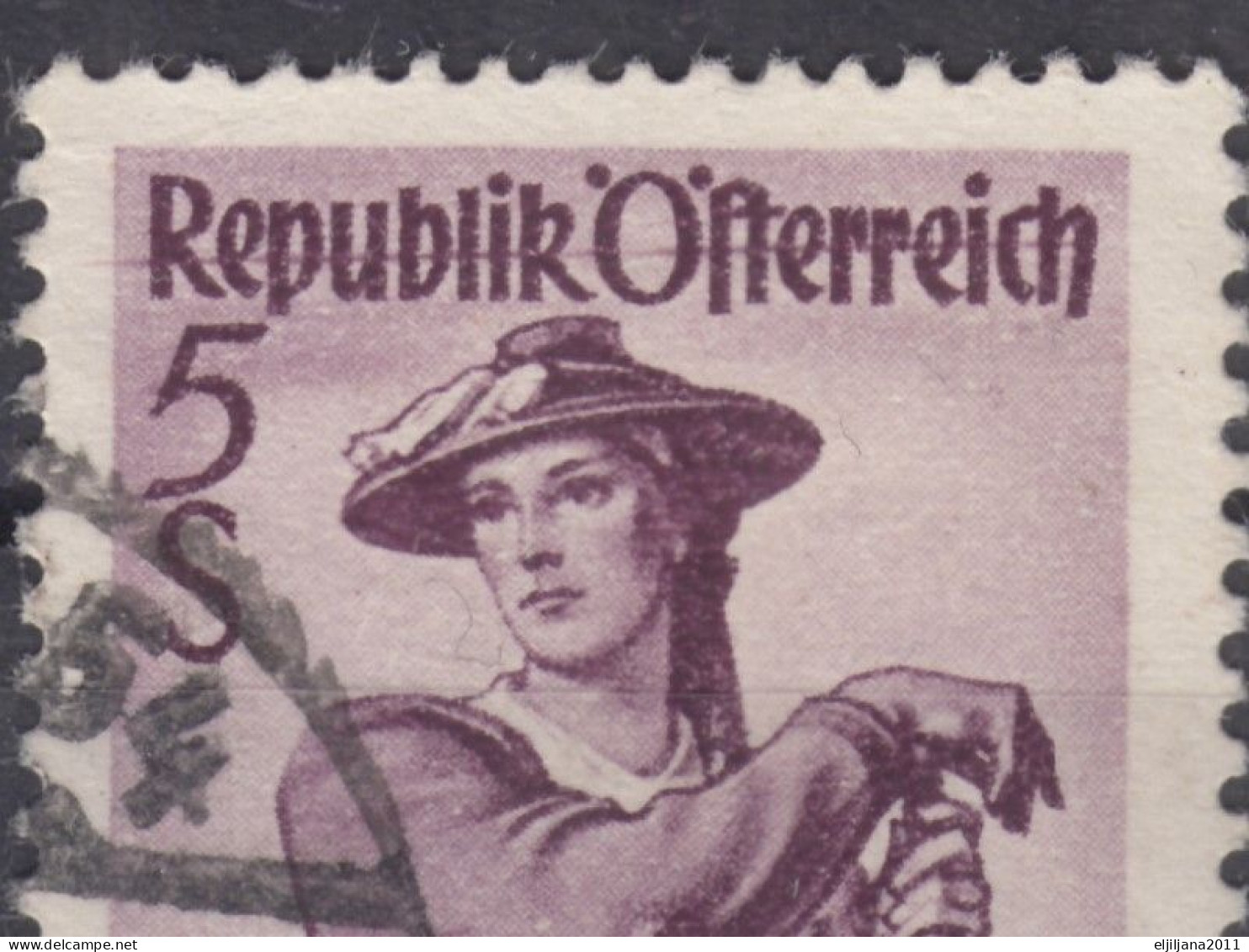 ⁕  Austria 1948 ⁕ Traditional Costume / Trachtenserie ERROR Horizontal Line Mi.925 ⁕ 1v Used - Plaatfouten & Curiosa