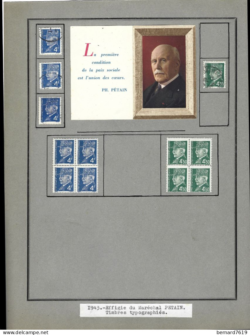 Timbres Neufs Et Obliteres Effigie Du Marechal Petain   1943 + Portait La Premiere Condition  De La Paix Sociale - Autres & Non Classés