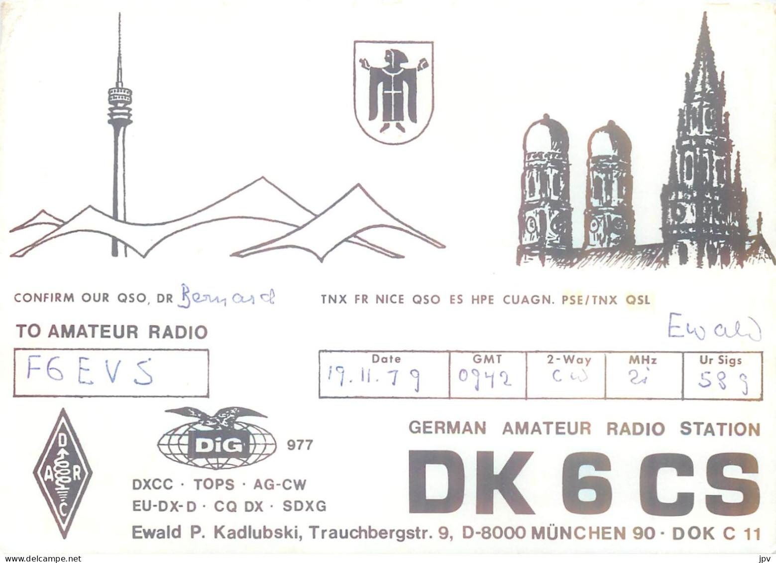 CARTE QSL : MÜNCHEN . GERMANY. ALLEMAGNE .1989 . MUNICH . - Autres & Non Classés