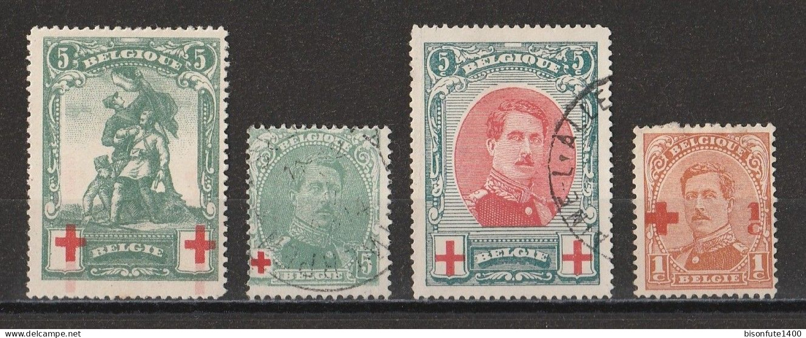 Belgique 1914-15 : Timbres Yvert & Tellier N° 126 - 129 - 132 Et 150 Oblitérés (*) - 1914-1915 Red Cross