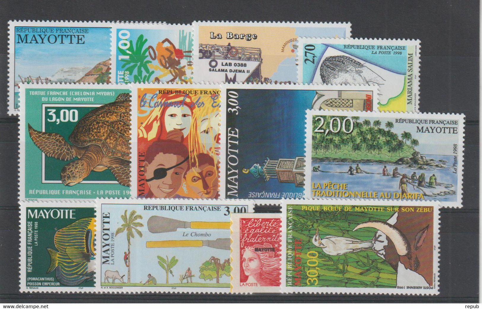 Mayotte Année Complète 1998 Poste 52 à 61A Et PA 3, 12 Val ** MNH - Unused Stamps