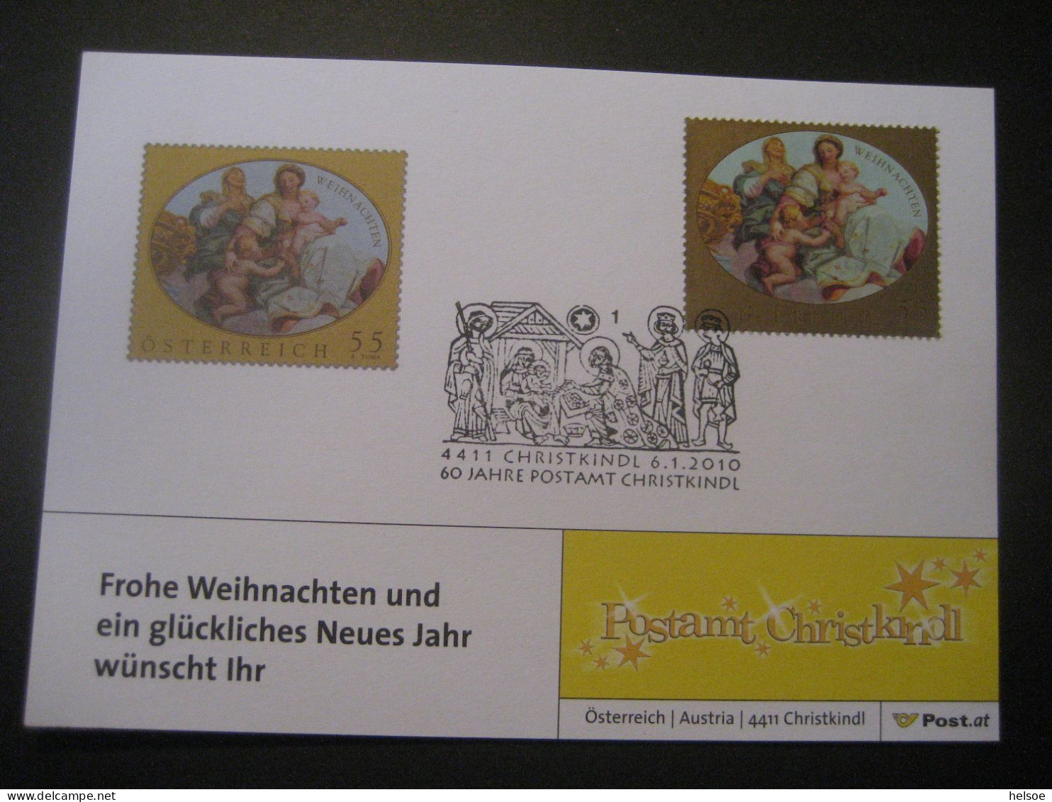 Österreich- Christkindl 6.1.2010, Glückwünsche Postamt Christkindl - Cartas & Documentos