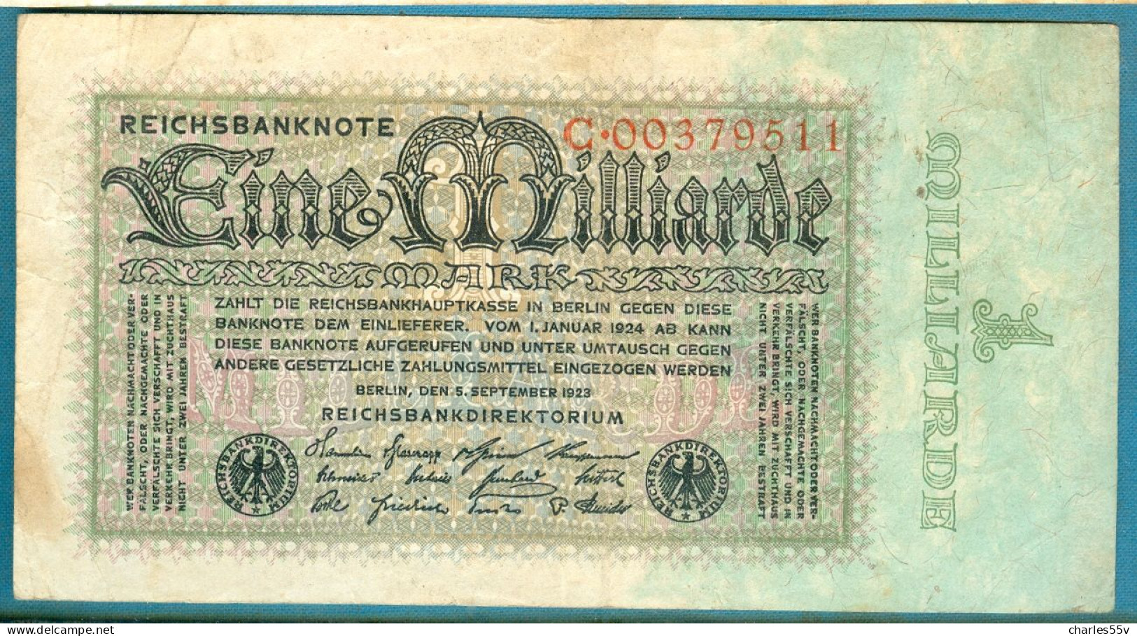 1000000000 Mark 5.9.1923 Serie C - 1 Milliarde Mark