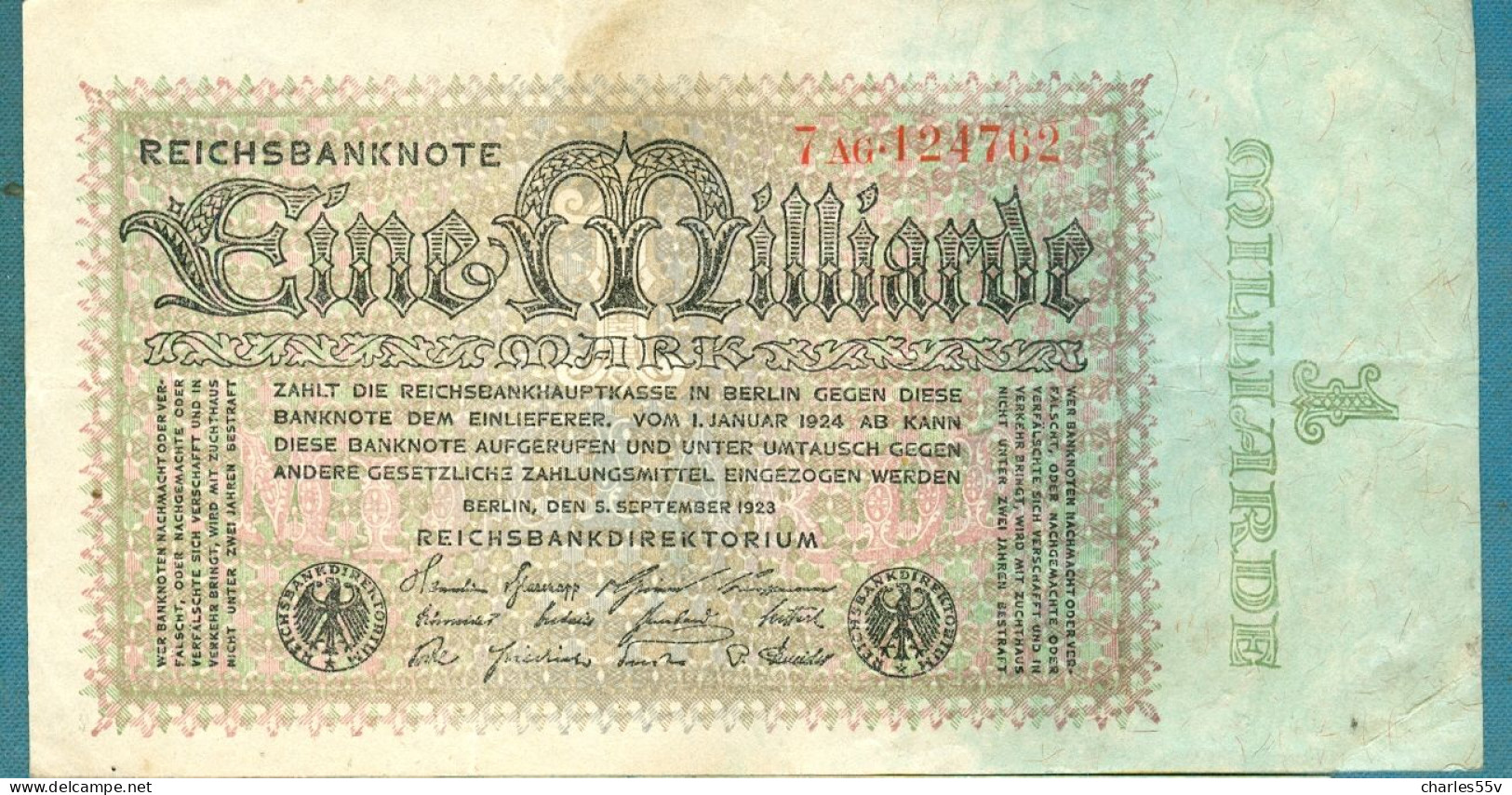 1000000000 Mark 5.9.1923 Serie 7 AG - 1 Milliarde Mark