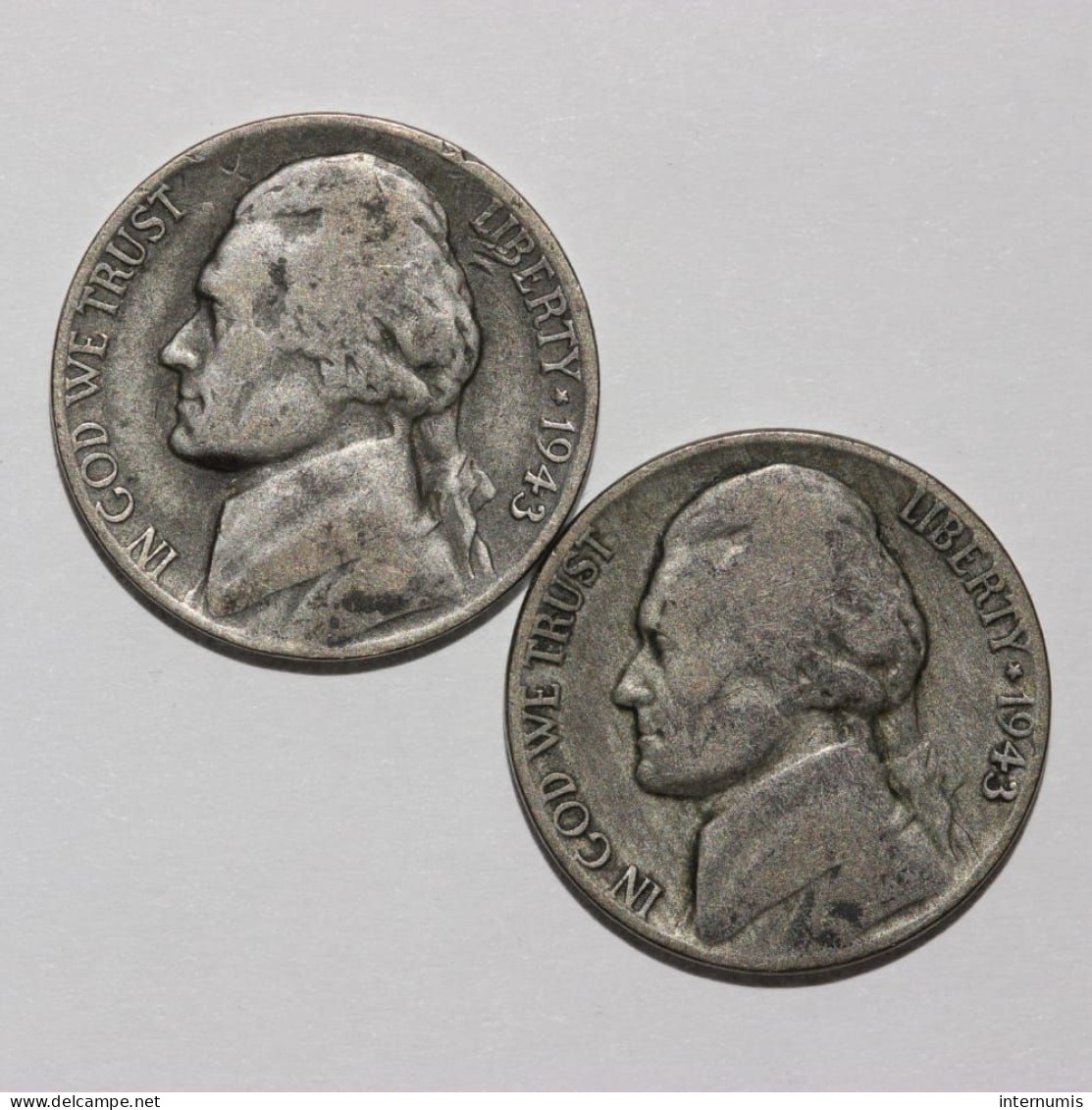 Etats-Unis / USA, Lot (2) Jefferson, 5 Cents, 1943-P & 1943-D,  Billon, KM#192a - 1938-…: Jefferson