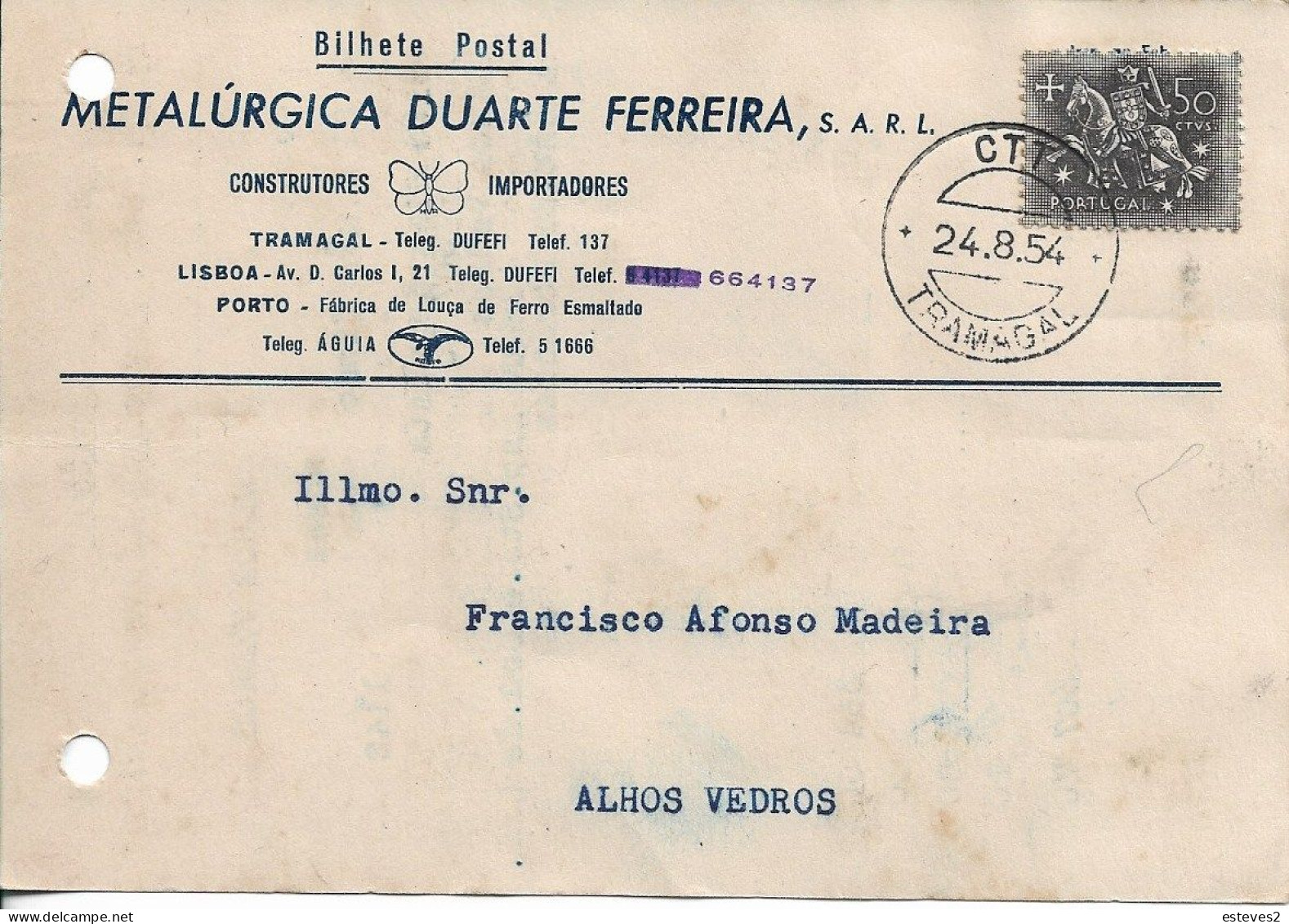 Portugal ,1954 , Metalúrgica Duarte Ferreira Commercial Mail , Tramagal Postmark - Portogallo