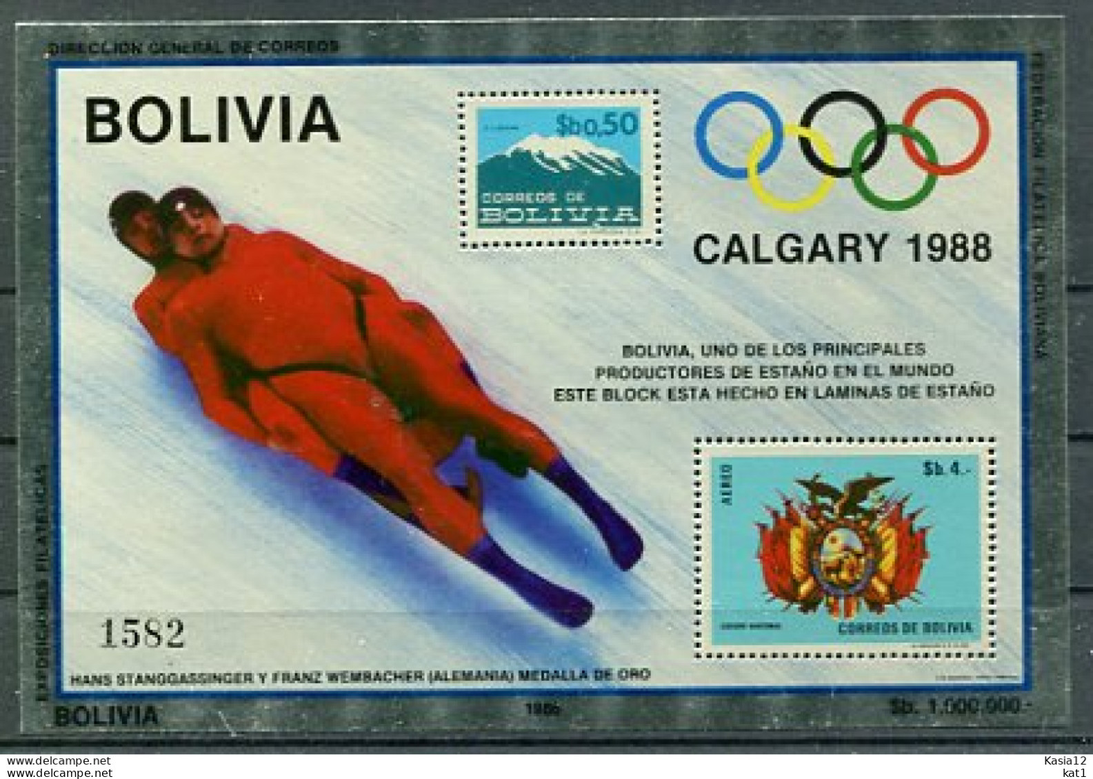 A52972)Olympia 88: Bolivien Bl 156** - Invierno 1988: Calgary