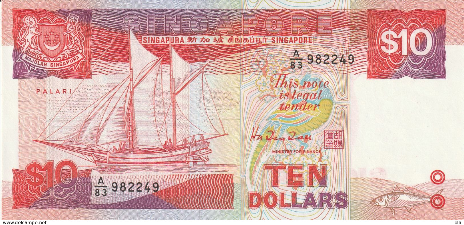 SINGAPORE   10 DOLLAR 1988   P-20   UNC  A83 - Singapore