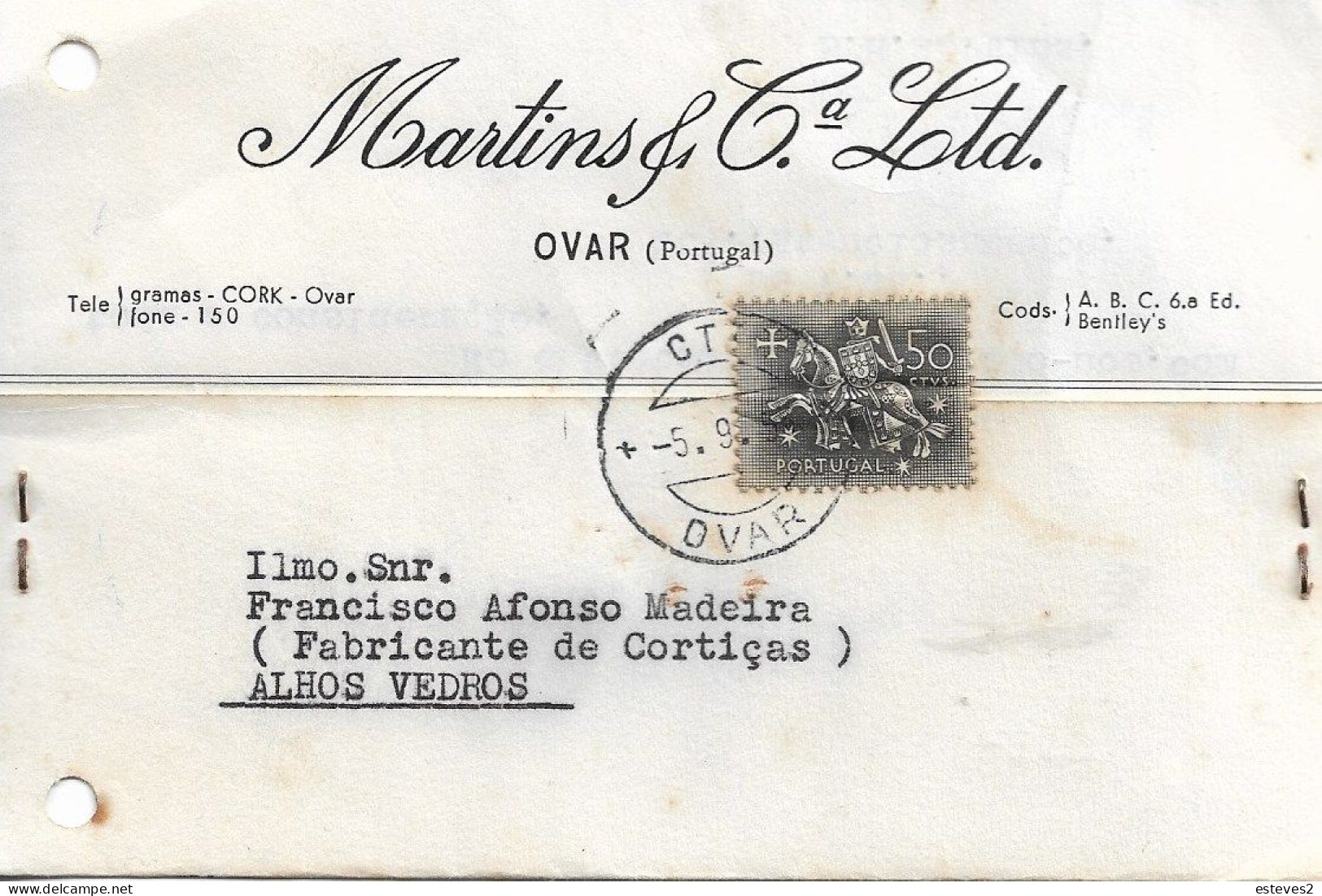 Portugal ,1955 , Martins & Cª Ltd  Commercial Mail , OVAR Postmark - Portogallo