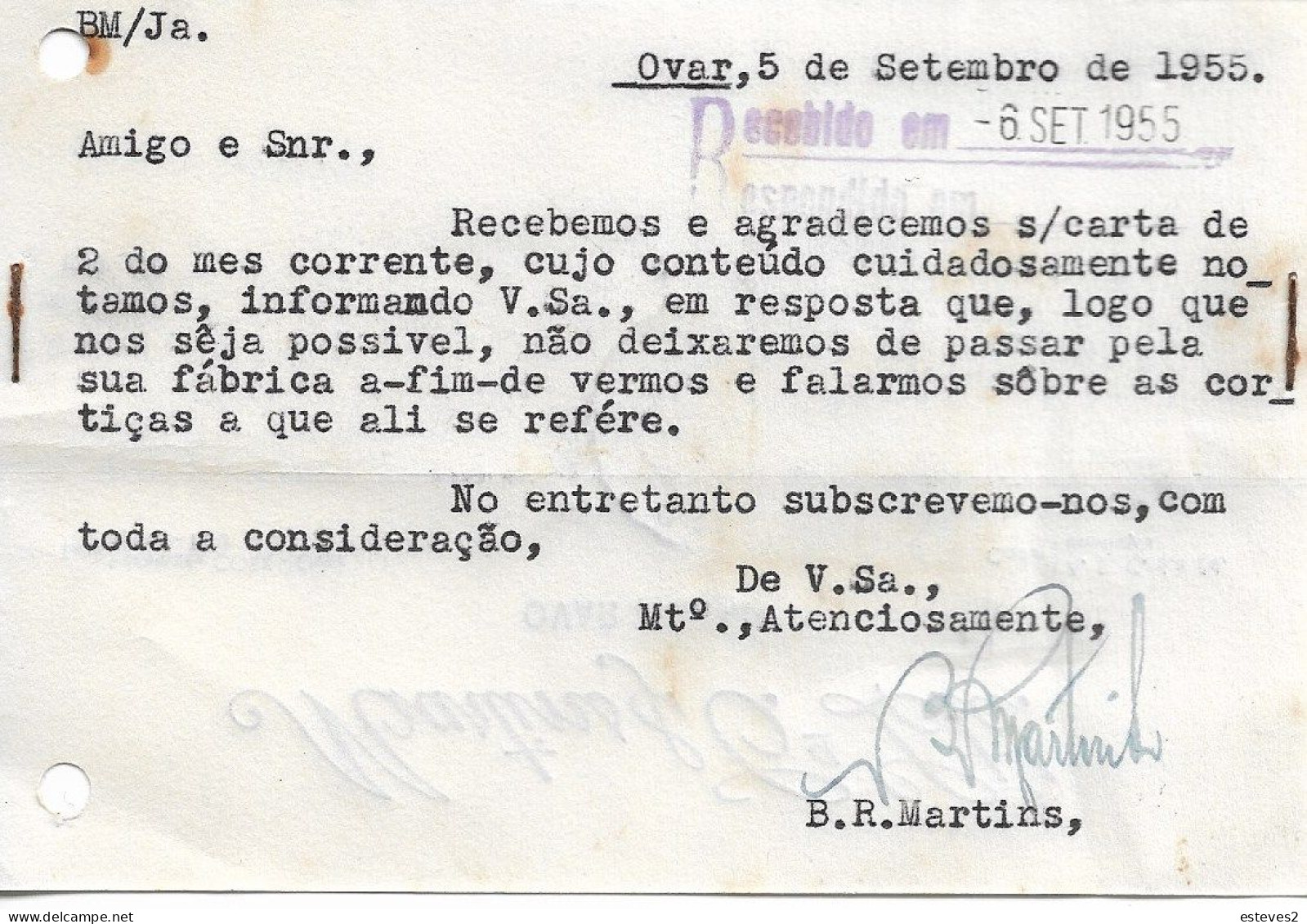 Portugal ,1955 , Martins & Cª Ltd  Commercial Mail , OVAR Postmark - Portogallo