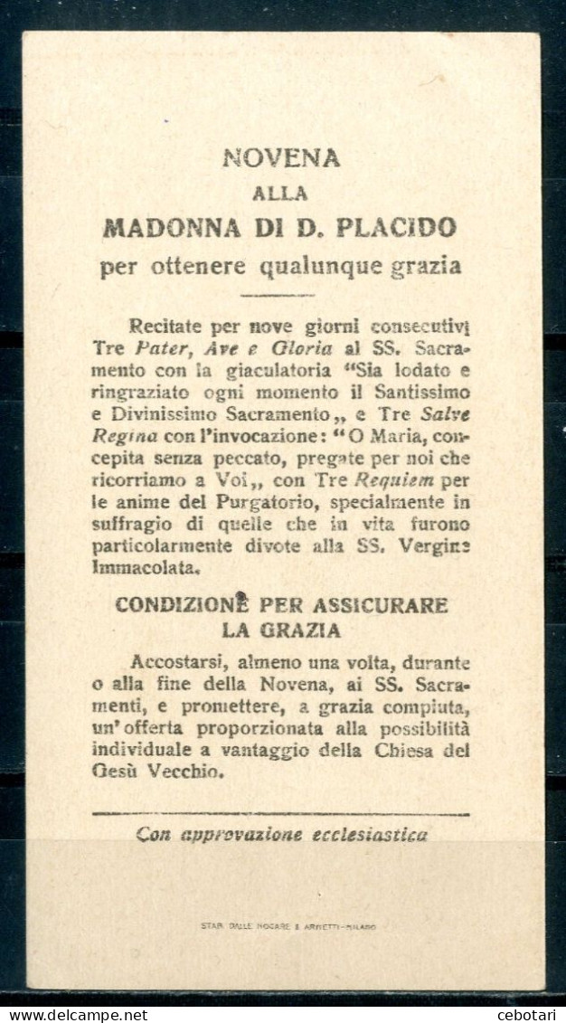 SANTINO - Madonna Di Don Placido - Santino Antico Con Preghiera. - Santini